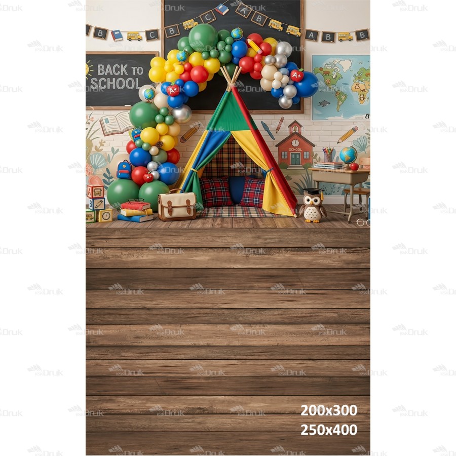 Tło fotograficzne „Powrót do szkoły z tipi i kolorowymi balonami” | 4080